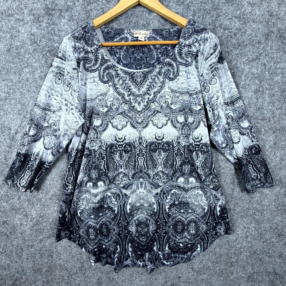 World Unity Blouse Top Womens XL Black White Y2K Paisley Bohemian‎